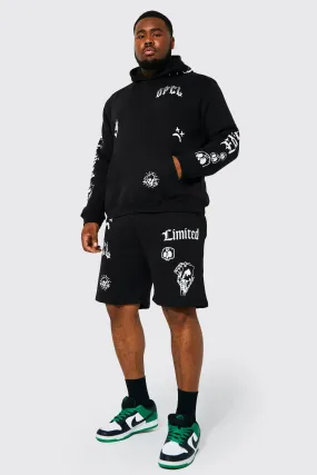 Plus Graffiti Doodle Hooded Short Tracksuit