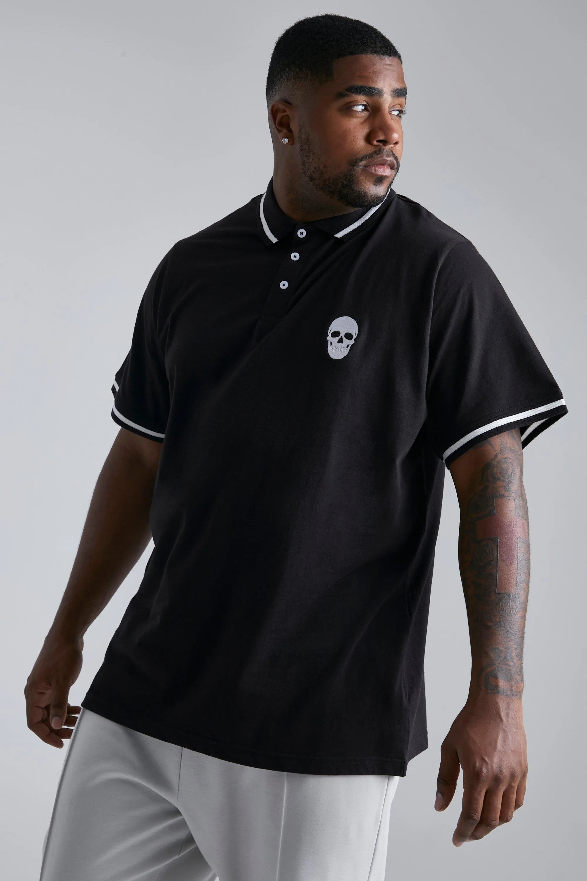 Plus Skull Embroidered Polo Shirt