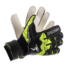 Precision Junior Fusion X Flat Cut Finger Protect Goalkeeper Gloves Black / Fluo Yellow