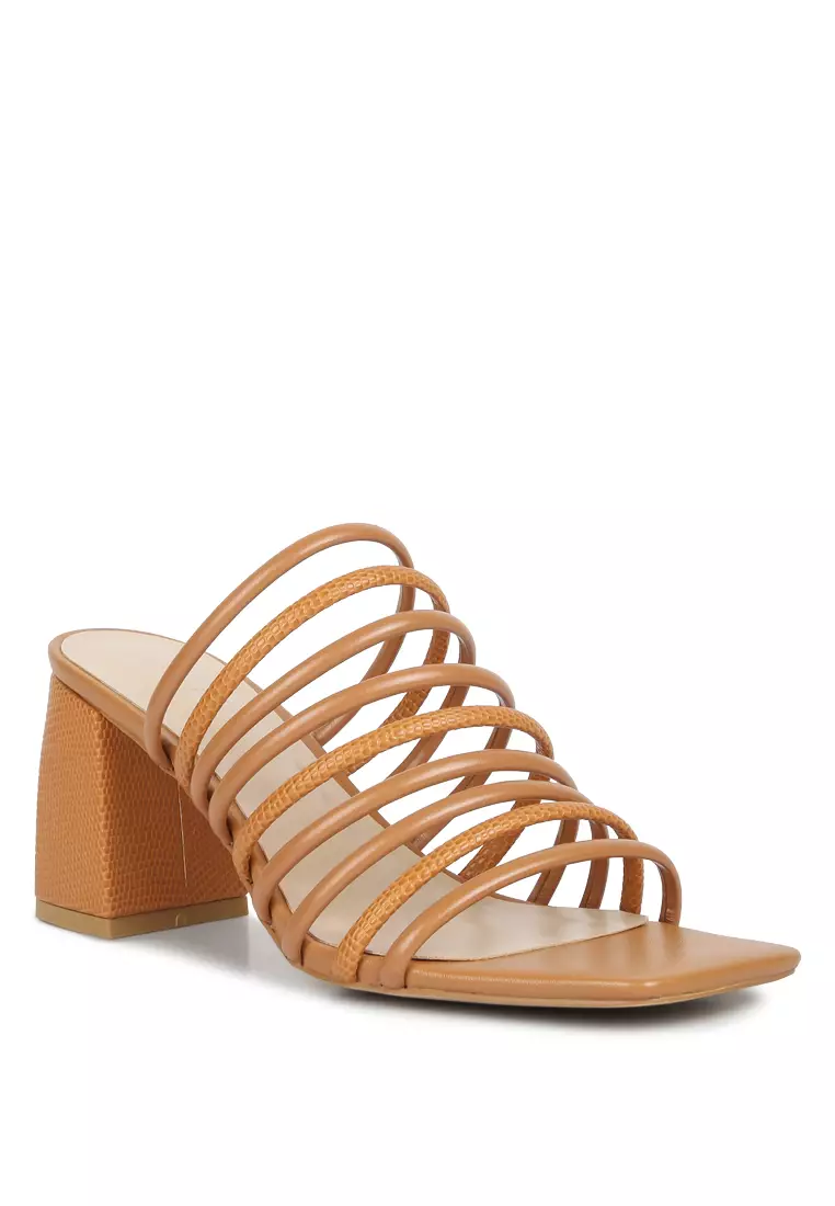 Rag & CO. Strappy Slip On Sandals in Tan