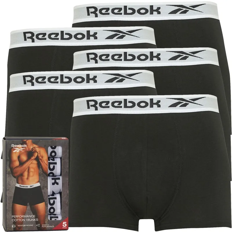 Reebok Mens Kawan Five Pack Trunks Black