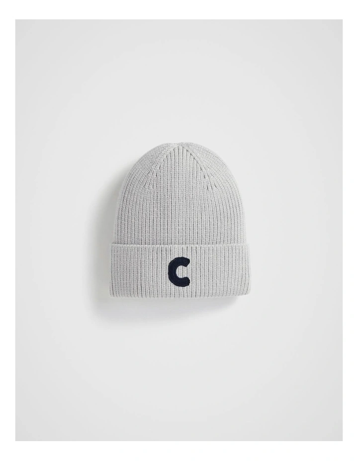 Rib Initial Beanie C in White