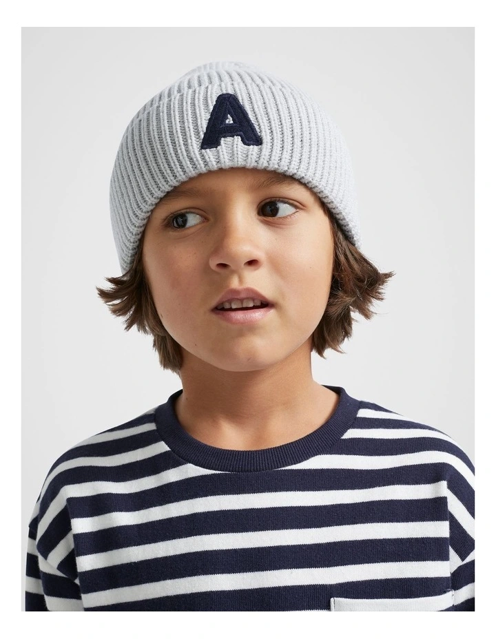 Rib Initial Beanie C in White