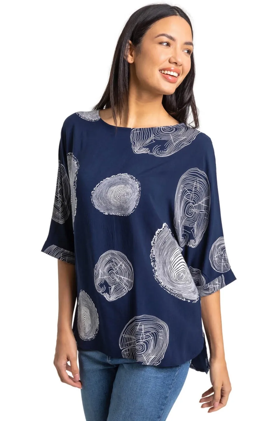 Roman Navy Linear Abstract Print Tunic Top