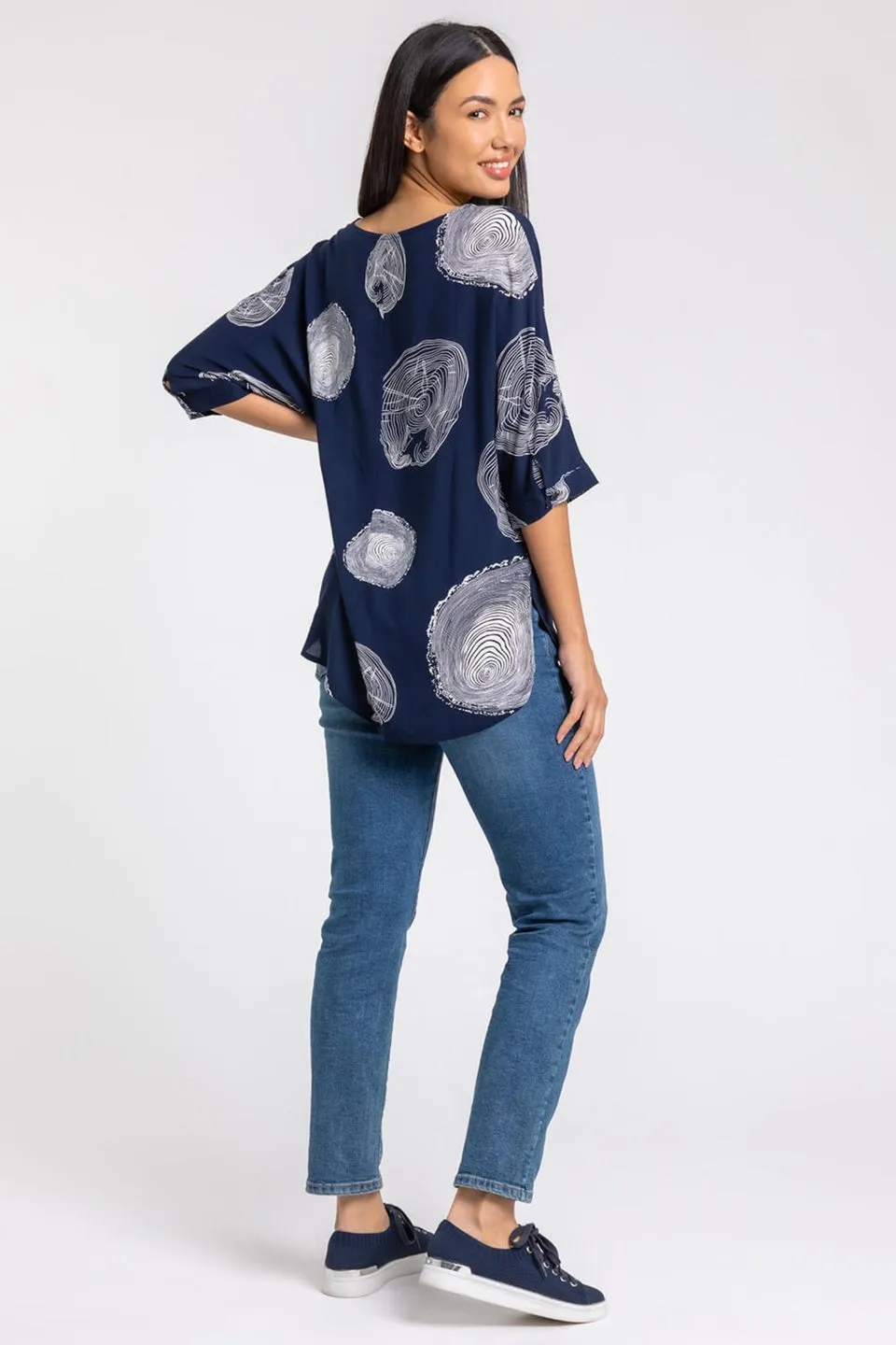 Roman Navy Linear Abstract Print Tunic Top