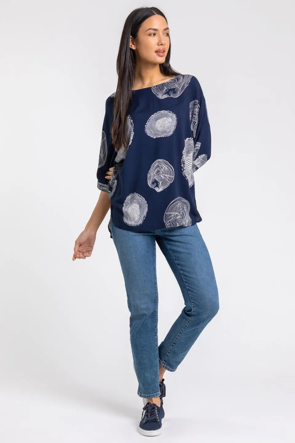 Roman Navy Linear Abstract Print Tunic Top