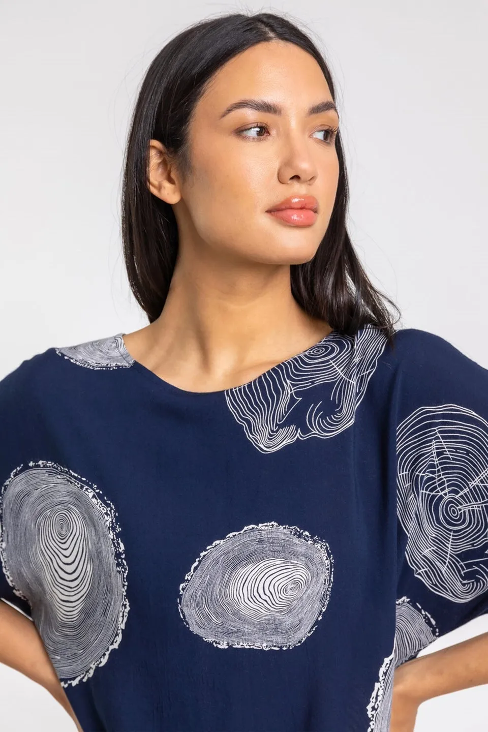 Roman Navy Linear Abstract Print Tunic Top