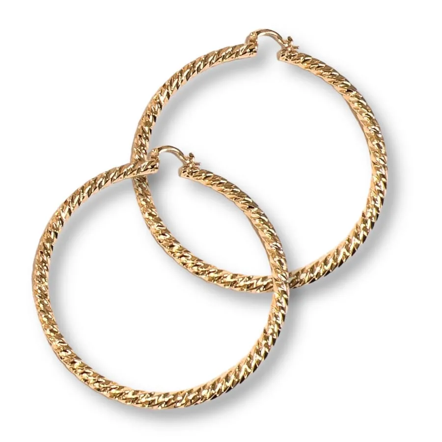 Rope like diamond cut 14k of gold plated hoops earrings