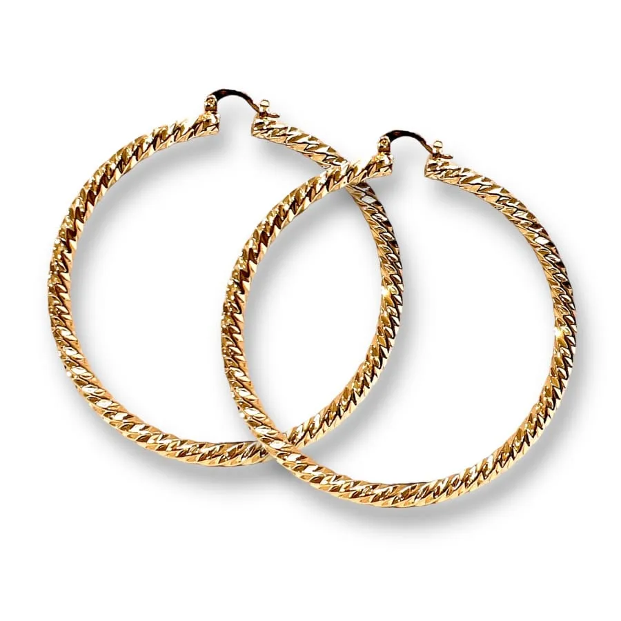 Rope like diamond cut 14k of gold plated hoops earrings