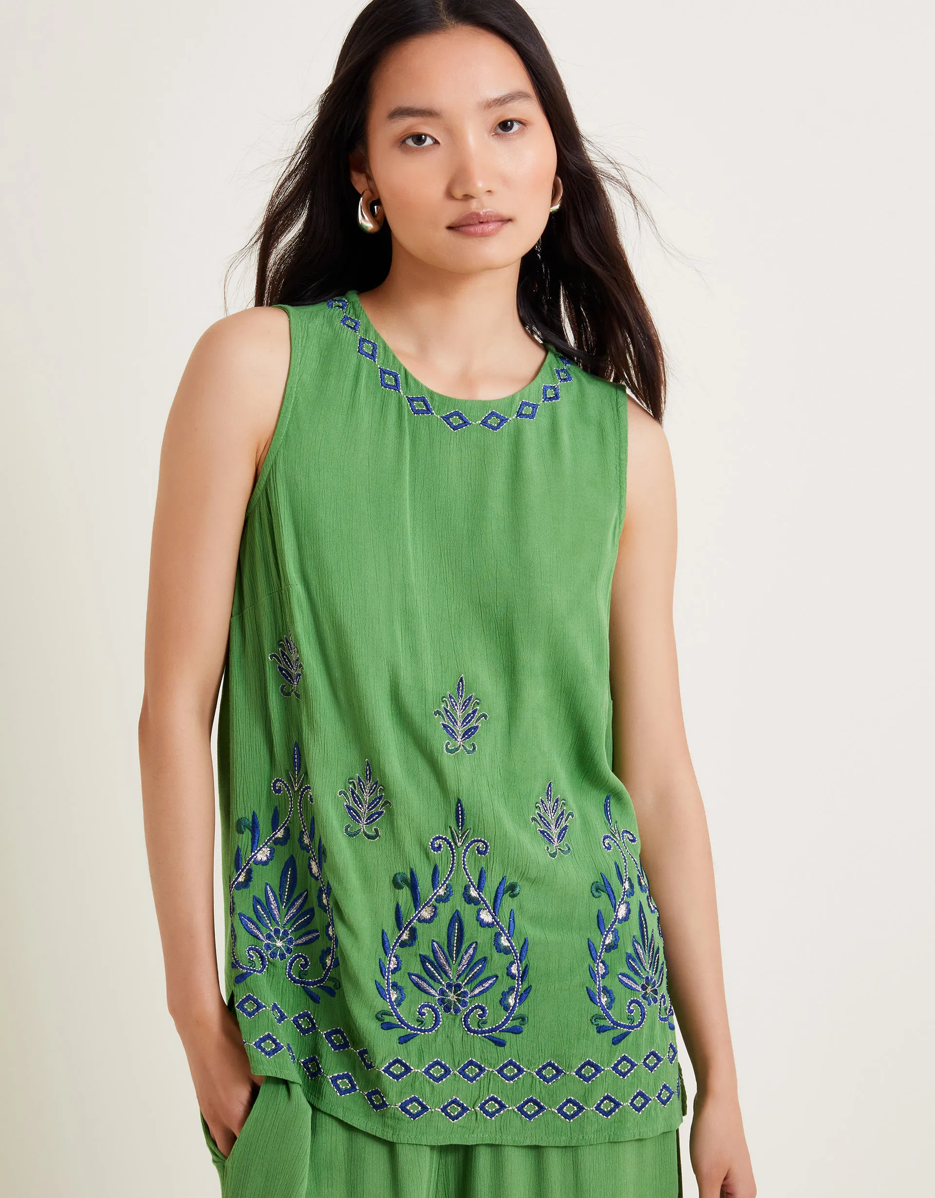 Saffron Embroidered Tank Top Green