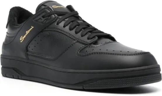 Santoni logo-print leather sneakers Black