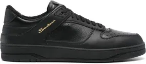 Santoni logo-print leather sneakers Black