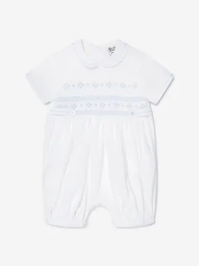 Sarah Louise Baby Boys Embroidered Romper in White