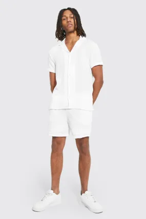 Short Sleeve Textured Shirt And Short | boohooMAN UK