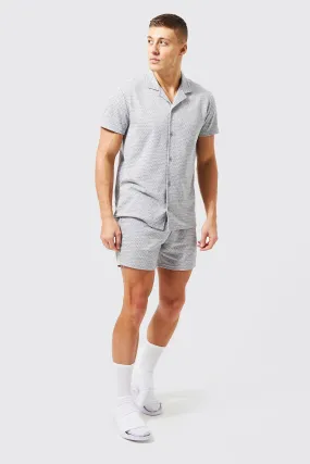 Short Sleeve Wave Jacquard Shirt And Short | boohooMAN UK