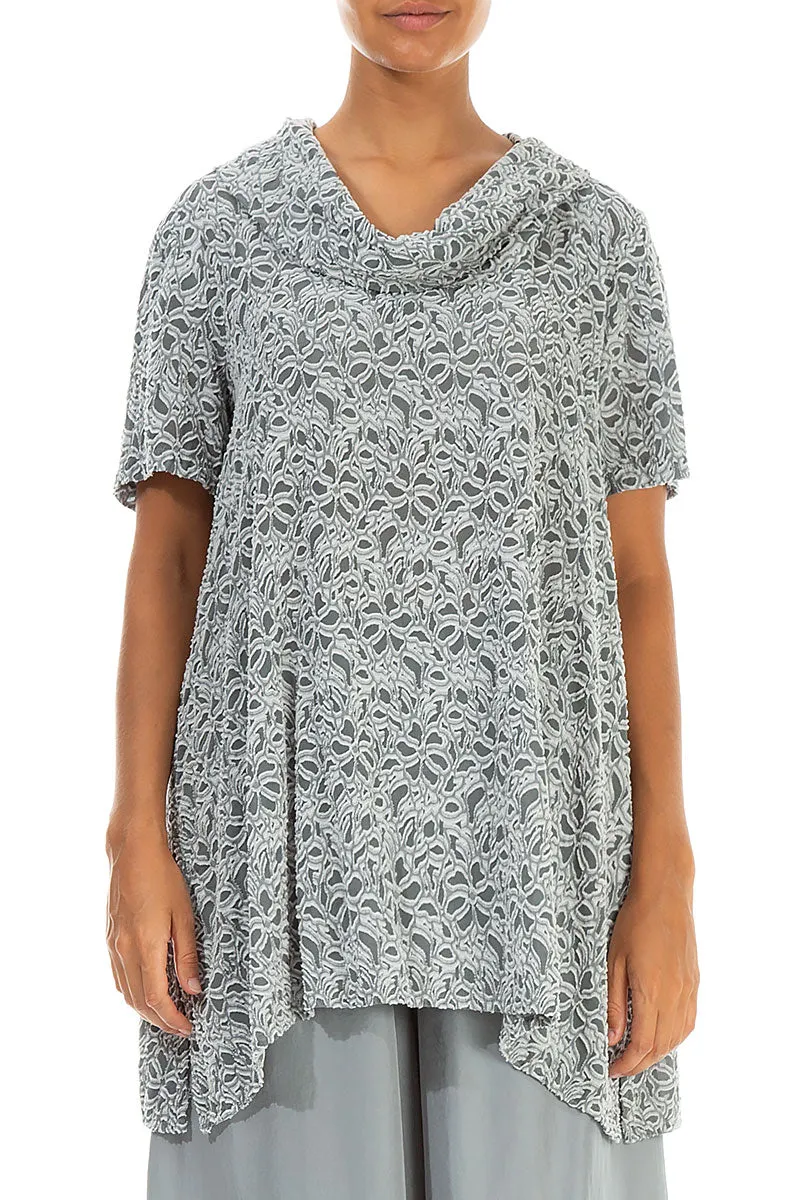 Short Sleeves Floral Sage Silk Tunic