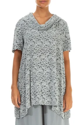 Short Sleeves Floral Sage Silk Tunic