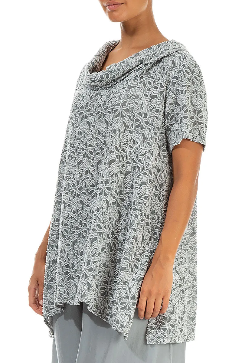 Short Sleeves Floral Sage Silk Tunic