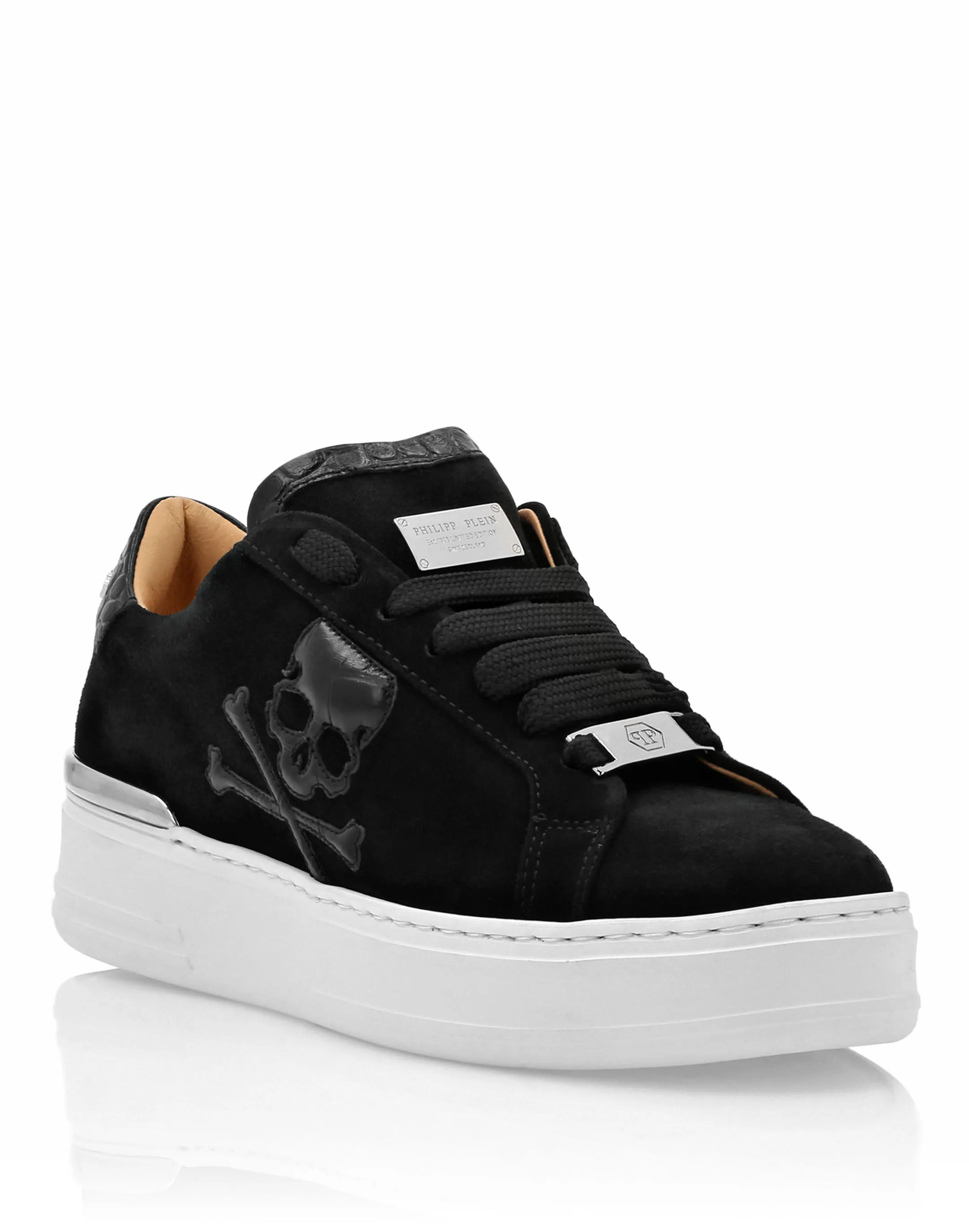 Suede Croco Printed Lo-Top Sneakers Skull&Bones