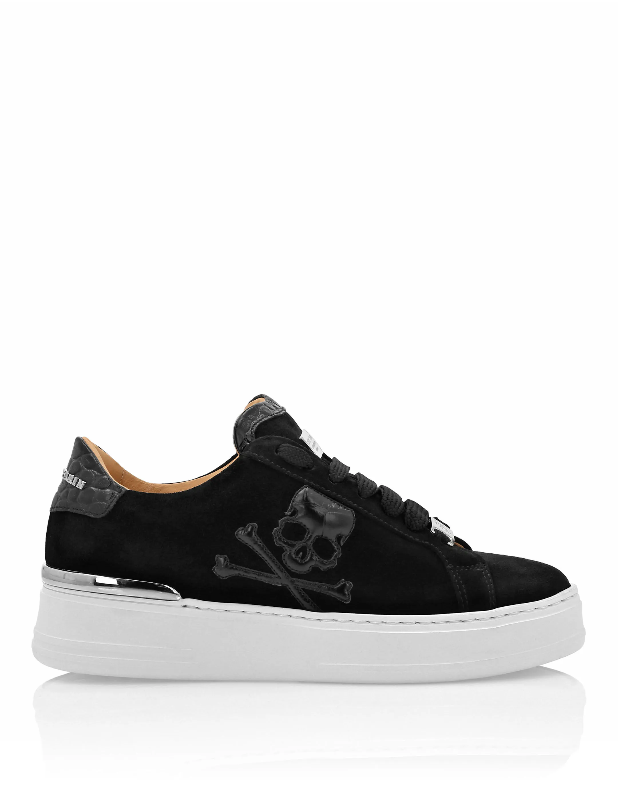 Suede Croco Printed Lo-Top Sneakers Skull&Bones