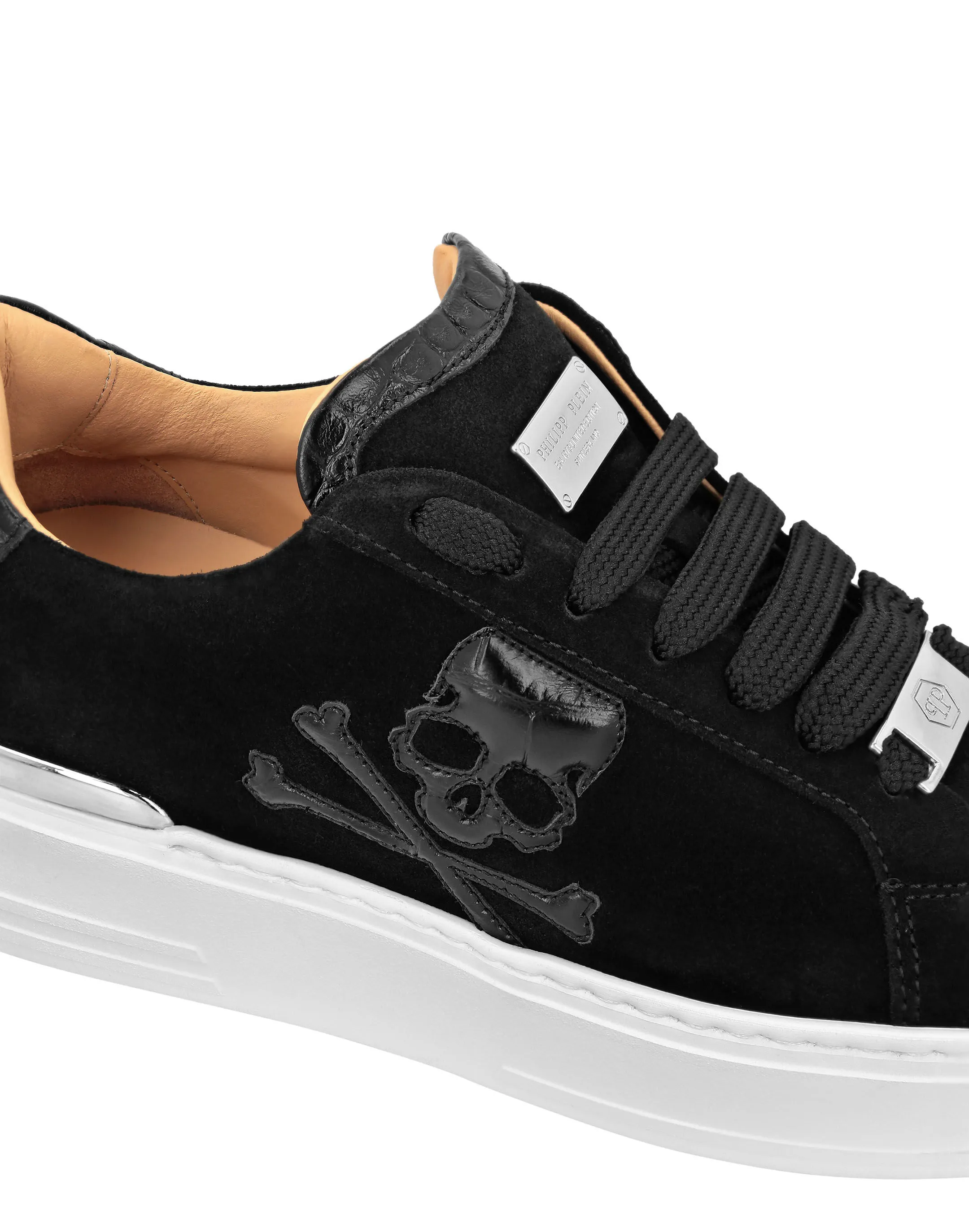 Suede Croco Printed Lo-Top Sneakers Skull&Bones