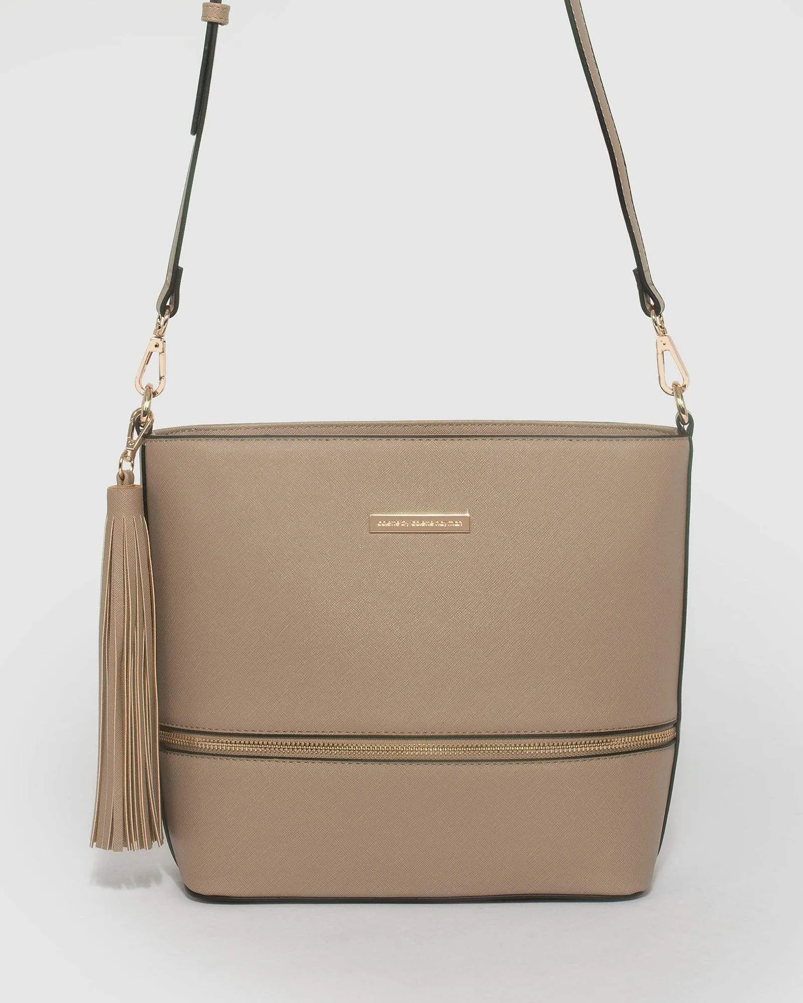 Taupe Pia Tassel Medium Cross Body Bag