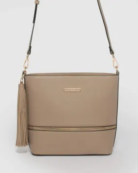 Taupe Pia Tassel Medium Cross Body Bag