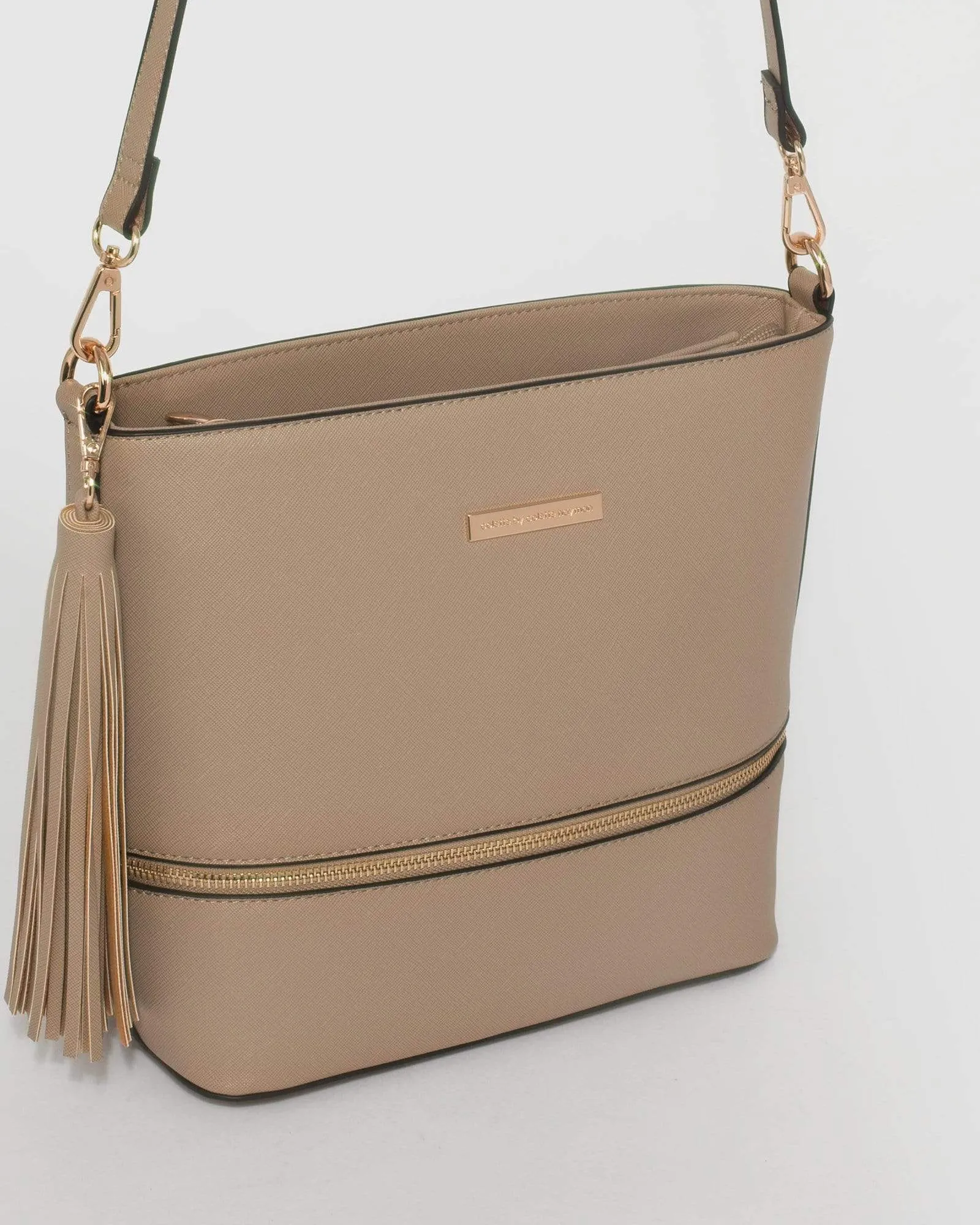 Taupe Pia Tassel Medium Cross Body Bag