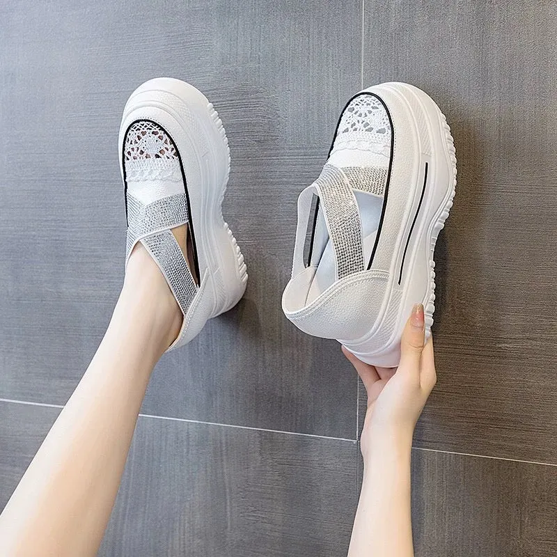 Thick-soled inner height-increasing women's shoes 2024 new hot summer muffin Mary Jane shoes hollow one-step fisherman white sho