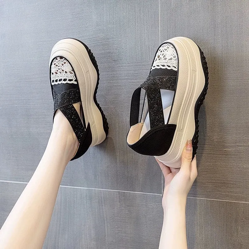 Thick-soled inner height-increasing women's shoes 2024 new hot summer muffin Mary Jane shoes hollow one-step fisherman white sho