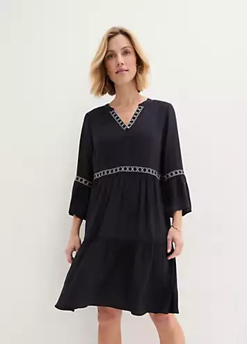 Trimmed V-Neck Tunic Dress by bonprix | Look Again