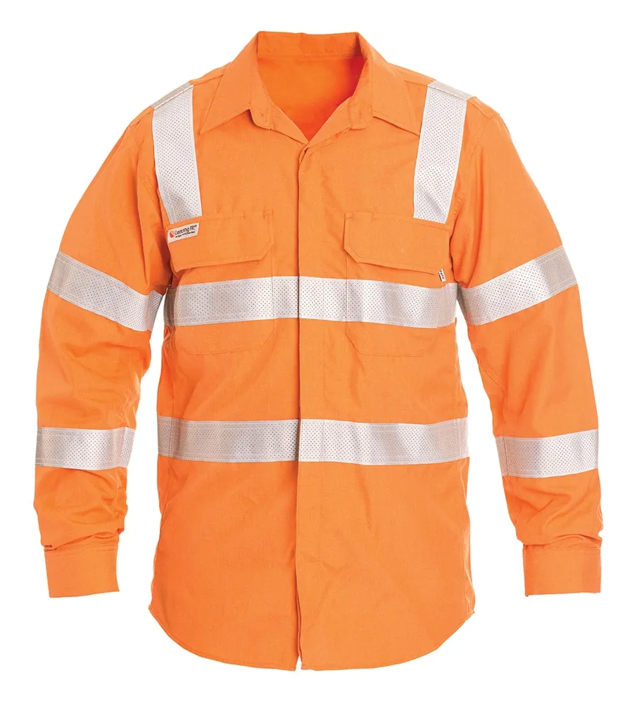 Tuffa Workwear Tuffa - Shirt - Mens - Open Front - Flame Retardant - VIC - Rail Taped - Orange - VICOFRAIL-100 ORA-XS