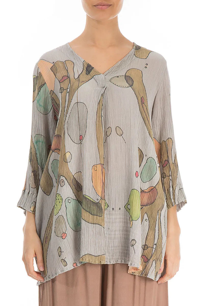 V-Neck Crinkled Earthy Silk Viscose Tunic