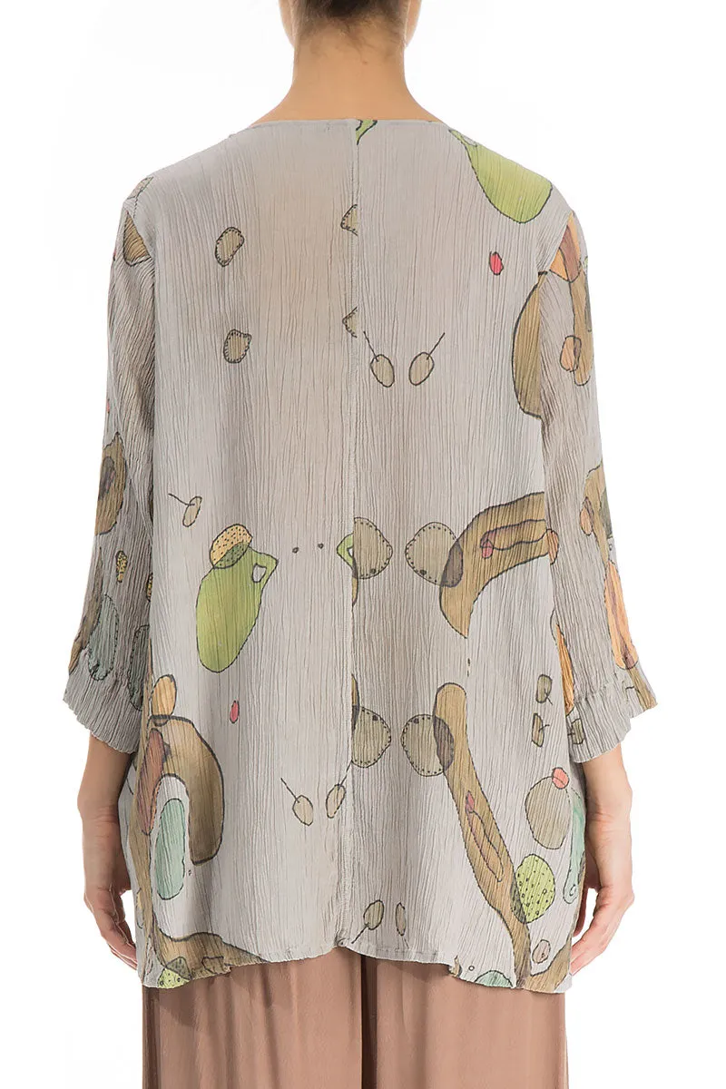 V-Neck Crinkled Earthy Silk Viscose Tunic