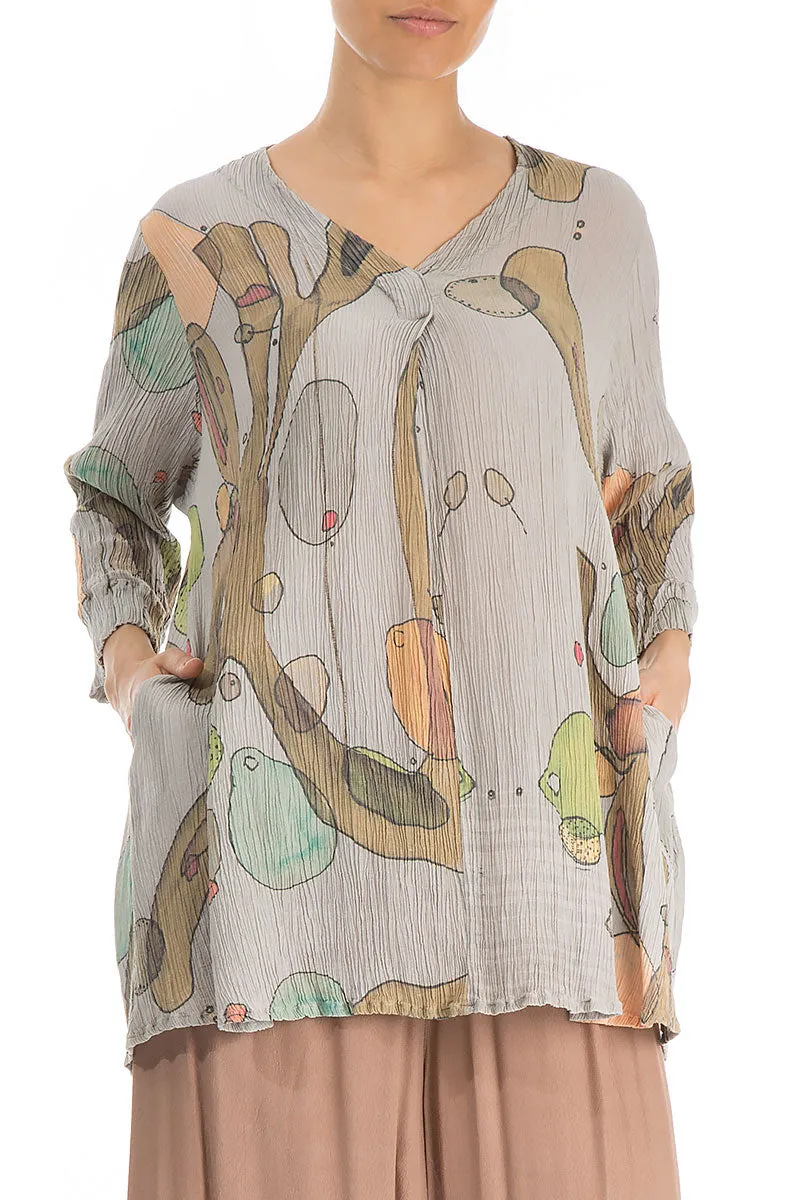 V-Neck Crinkled Earthy Silk Viscose Tunic