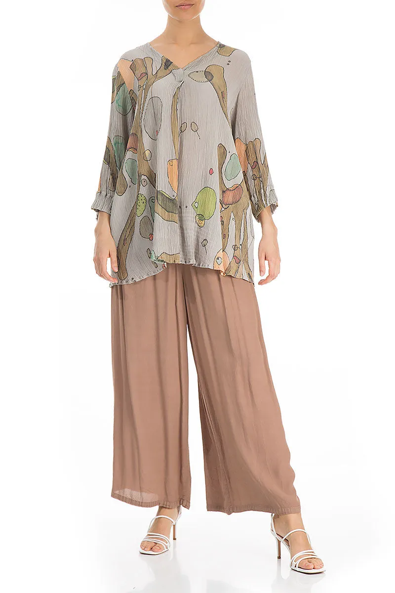 V-Neck Crinkled Earthy Silk Viscose Tunic