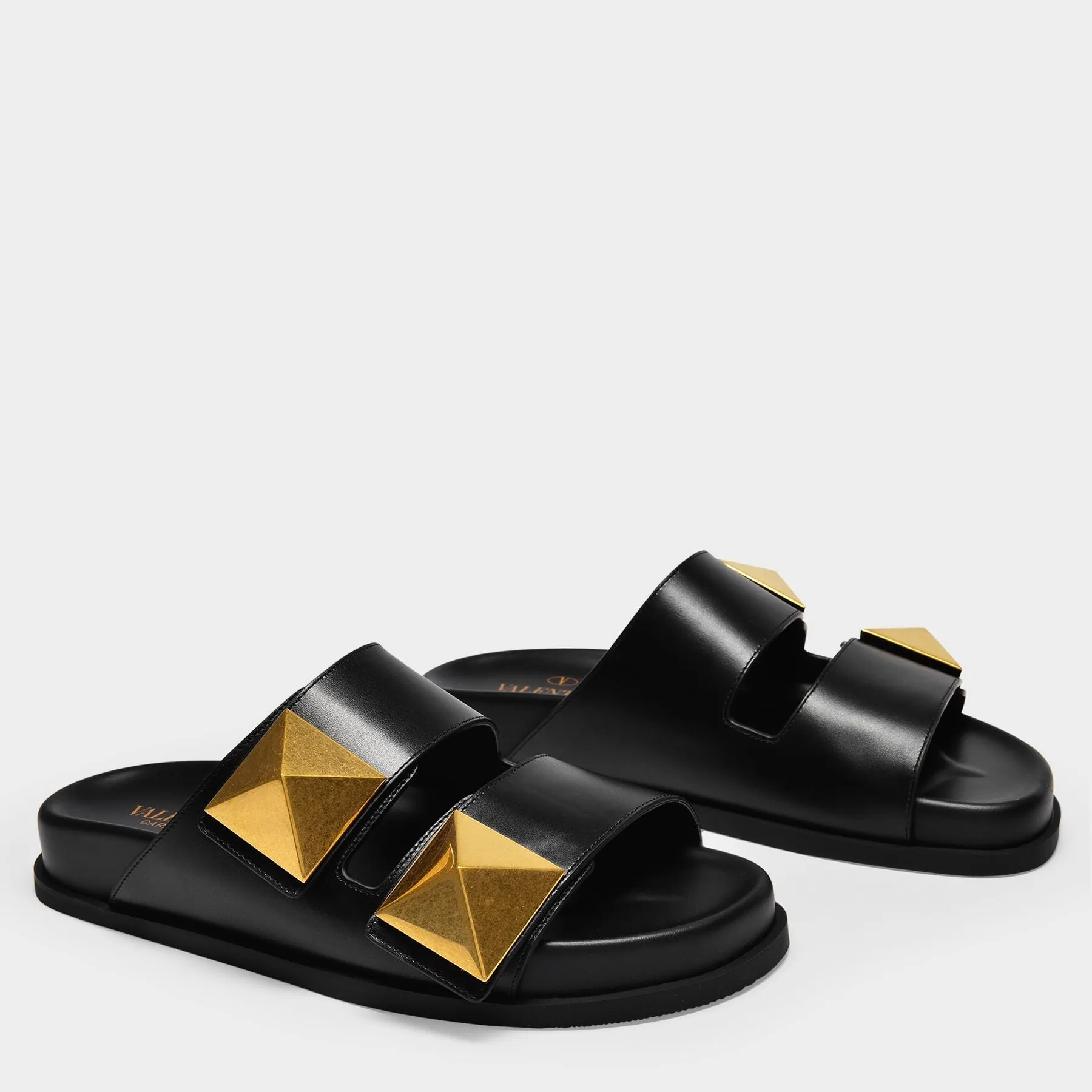 Valentino Garavani  One Stud Sandals in Black Leather