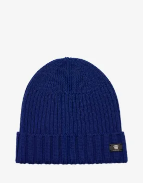 Versace Blue Ribbed Wool Beanie Hat