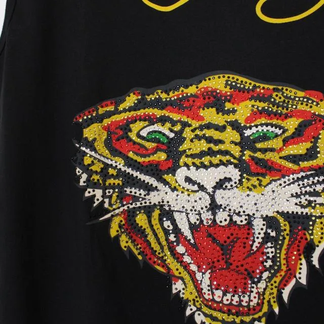 Vintage Ed Hardy by Christian Audiger Bejewelled Tiger Vest Top XL