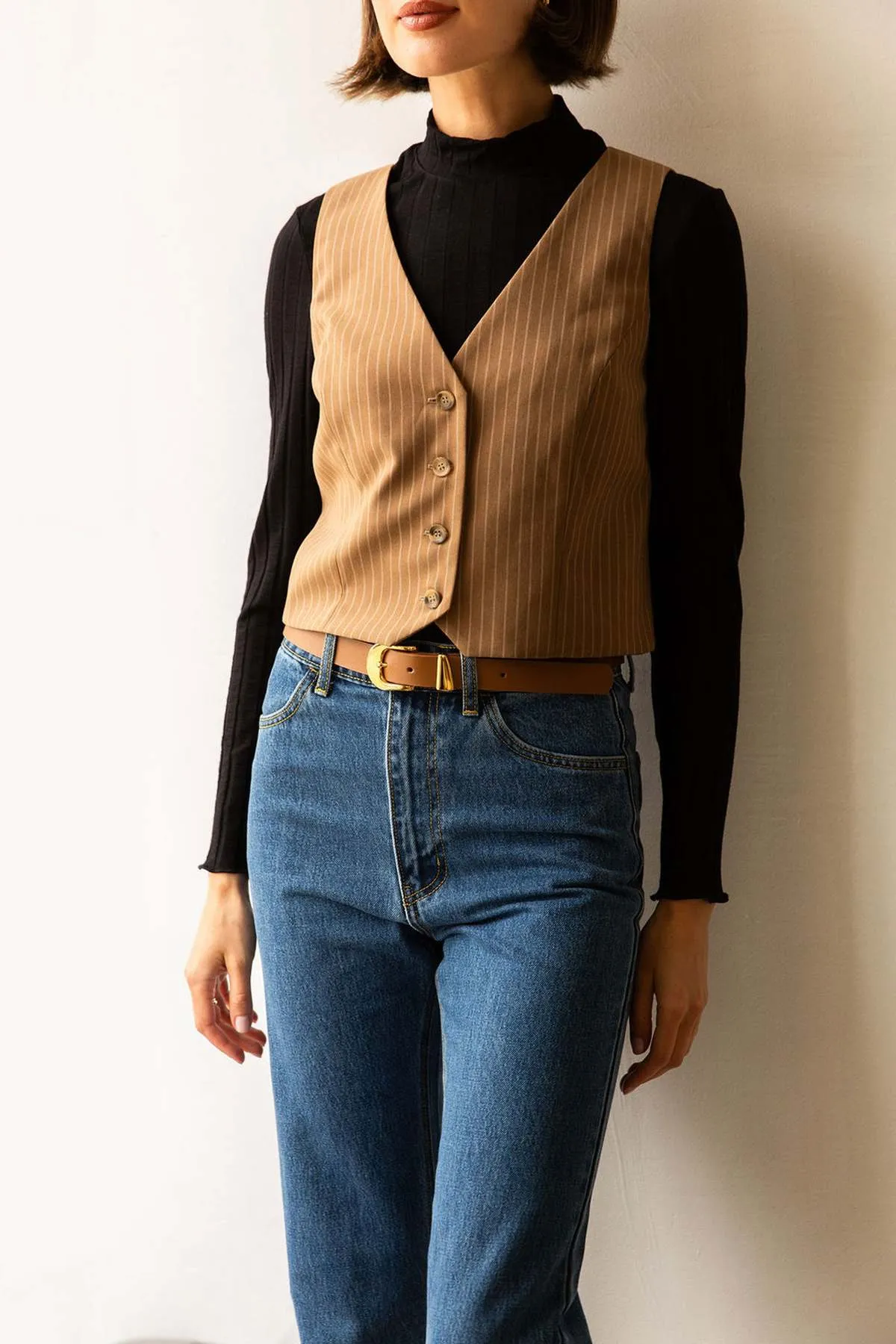 Whimsy + Row Bowie Vest - Tan Stripe