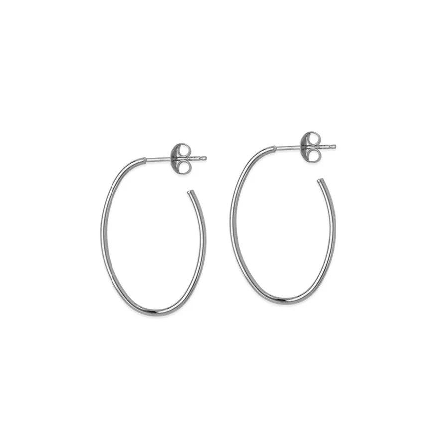 White Gold Oval Shaped Half Hoop Earrings