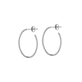 White Gold Oval Shaped Half Hoop Earrings