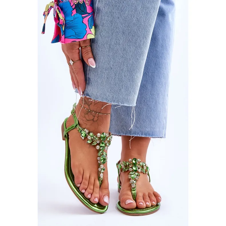 Women's Sandals With Stones Green Lenis