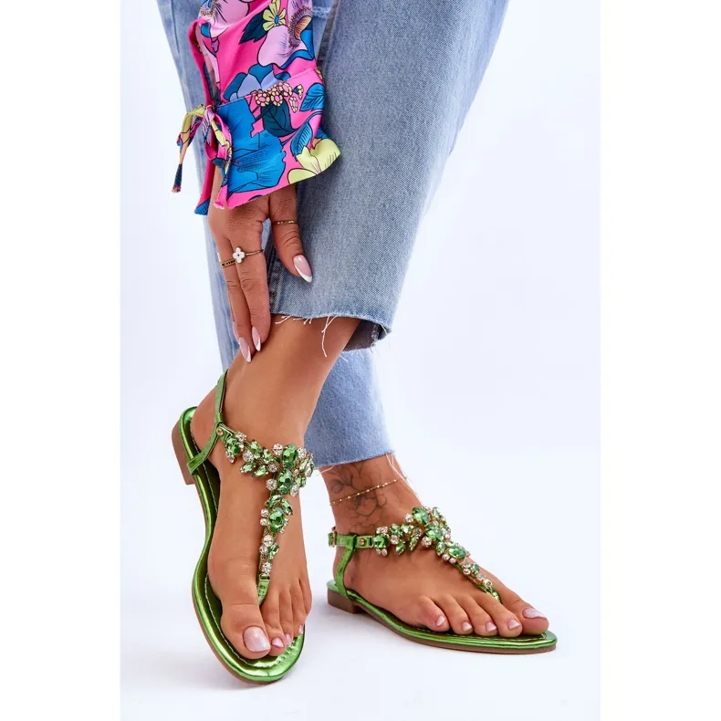 Women's Sandals With Stones Green Lenis