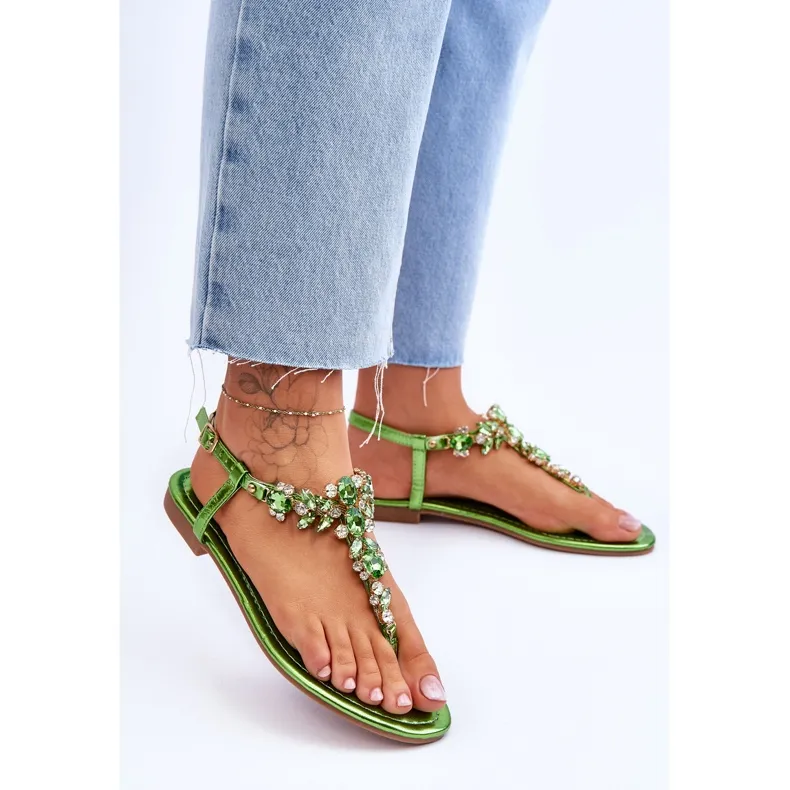 Women's Sandals With Stones Green Lenis