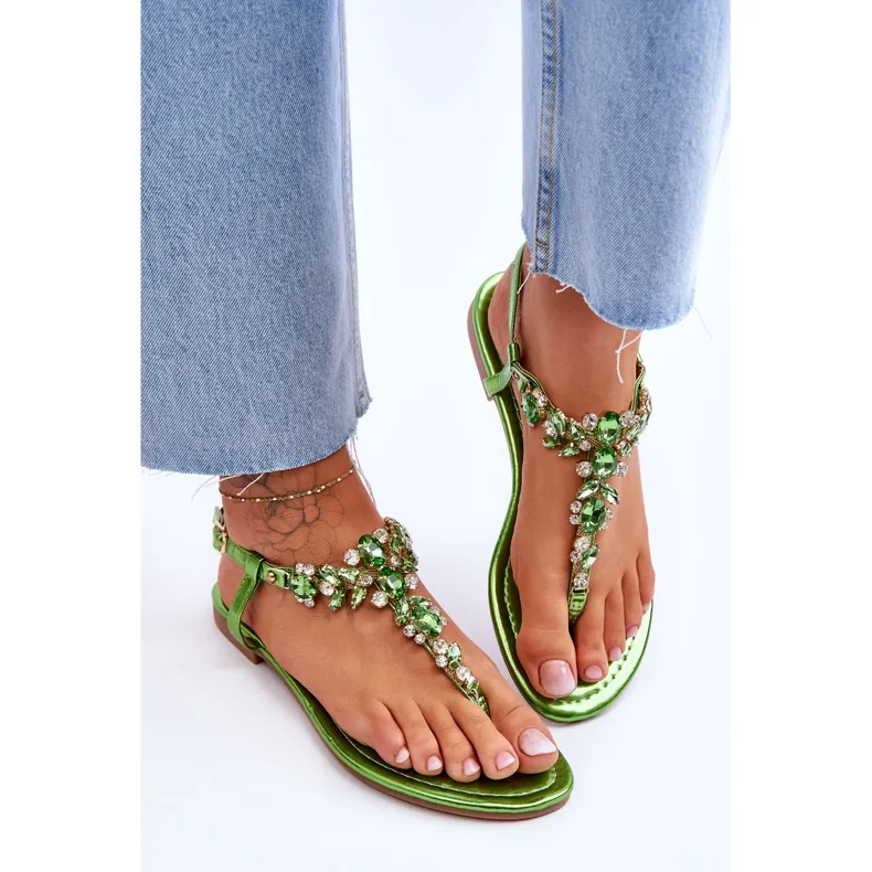 Women's Sandals With Stones Green Lenis