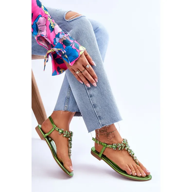 Women's Sandals With Stones Green Lenis