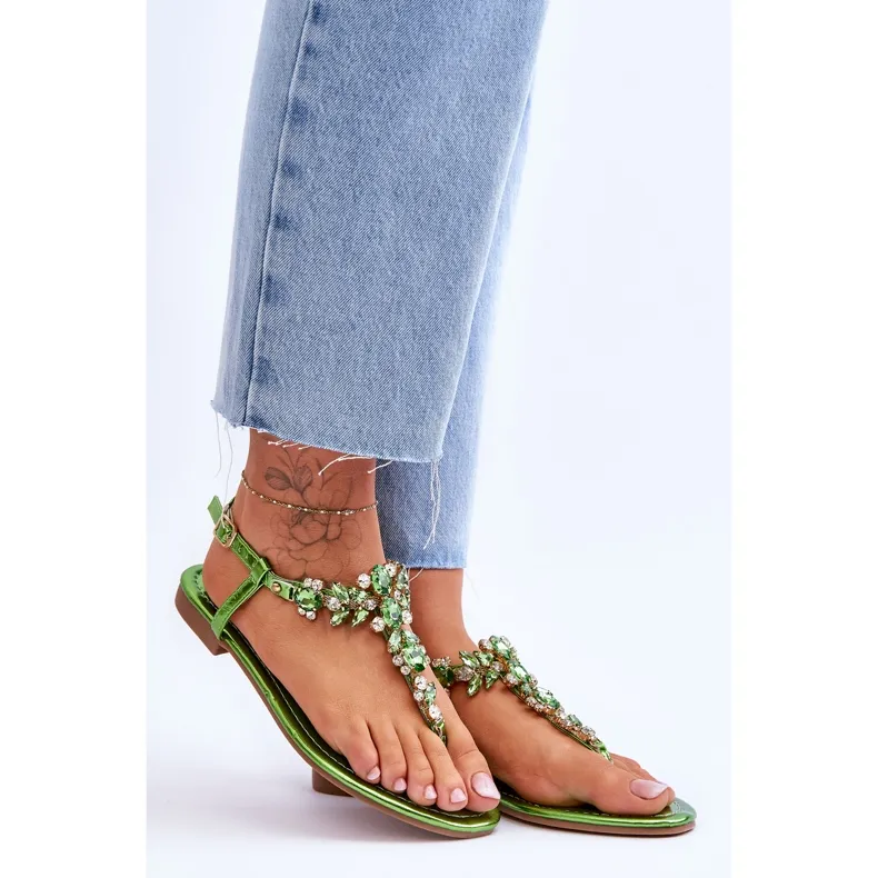 Women's Sandals With Stones Green Lenis