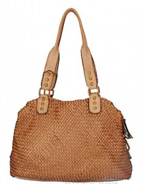 Women's cognac braided cowhide leather bag livia