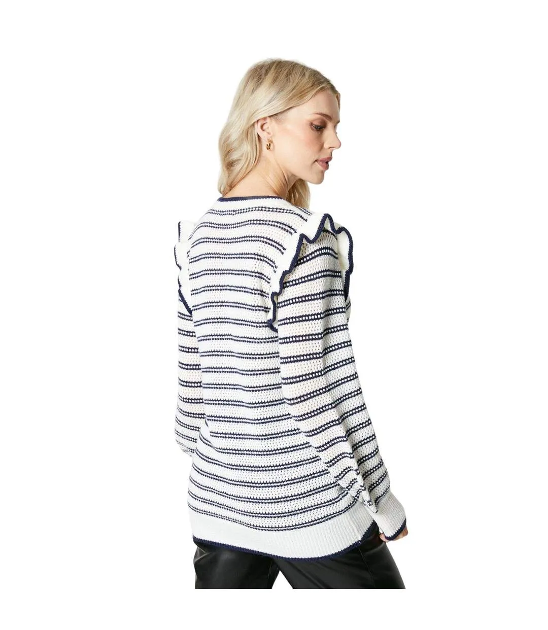 Womens/ladies stripe frill tunic ivory Principles